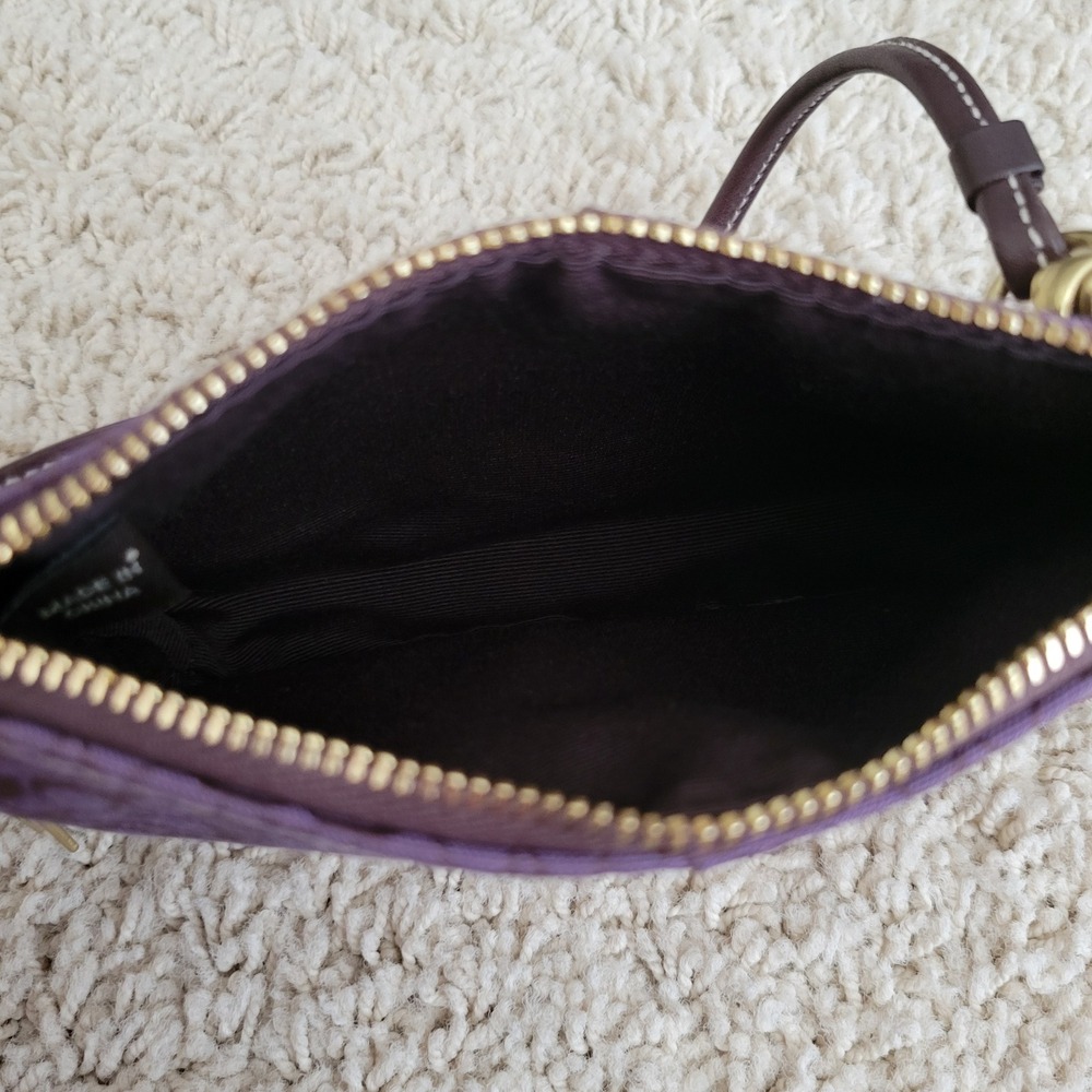 Coach Signature C Jacquard Purple Wristlet Suede Trim Tassel Pouch Gold Hardware - Picture 9 of 9